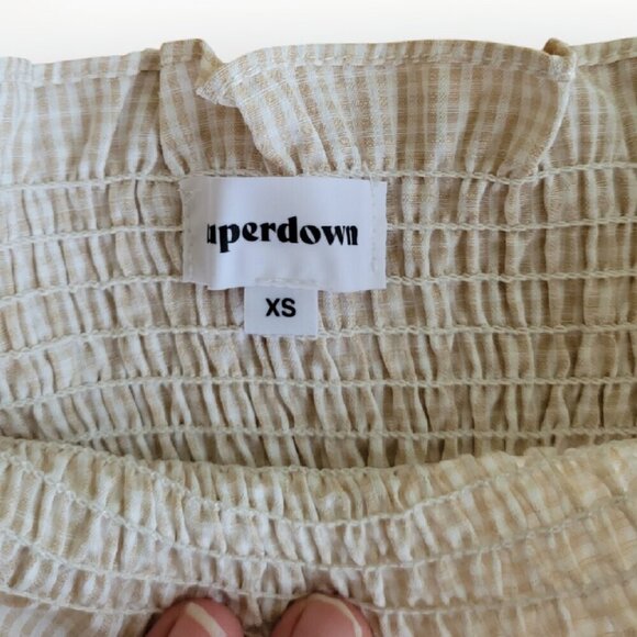 Cozy Cottagecore Gingham Off‑Shoulder Crop Blouse — Superdown XS - Picture 5 of 8